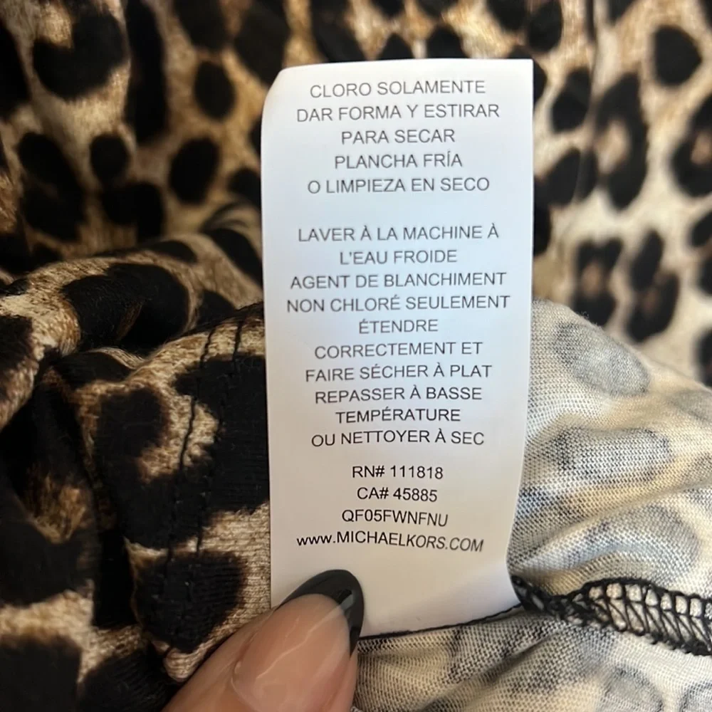 Nwt Michael Kors leopard print gathered round neck top with ruffled sleeves M